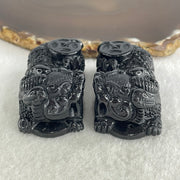 Certified Natural Type A Black Omphacite Jadeite Pixiu pair Pendant Each About 63.02g 51.2 by 29.4 by 21.0mm And 64.42g 48.5 by 28.1 by 22.7mm - Huangs Jadeite and Jewelry Pte Ltd