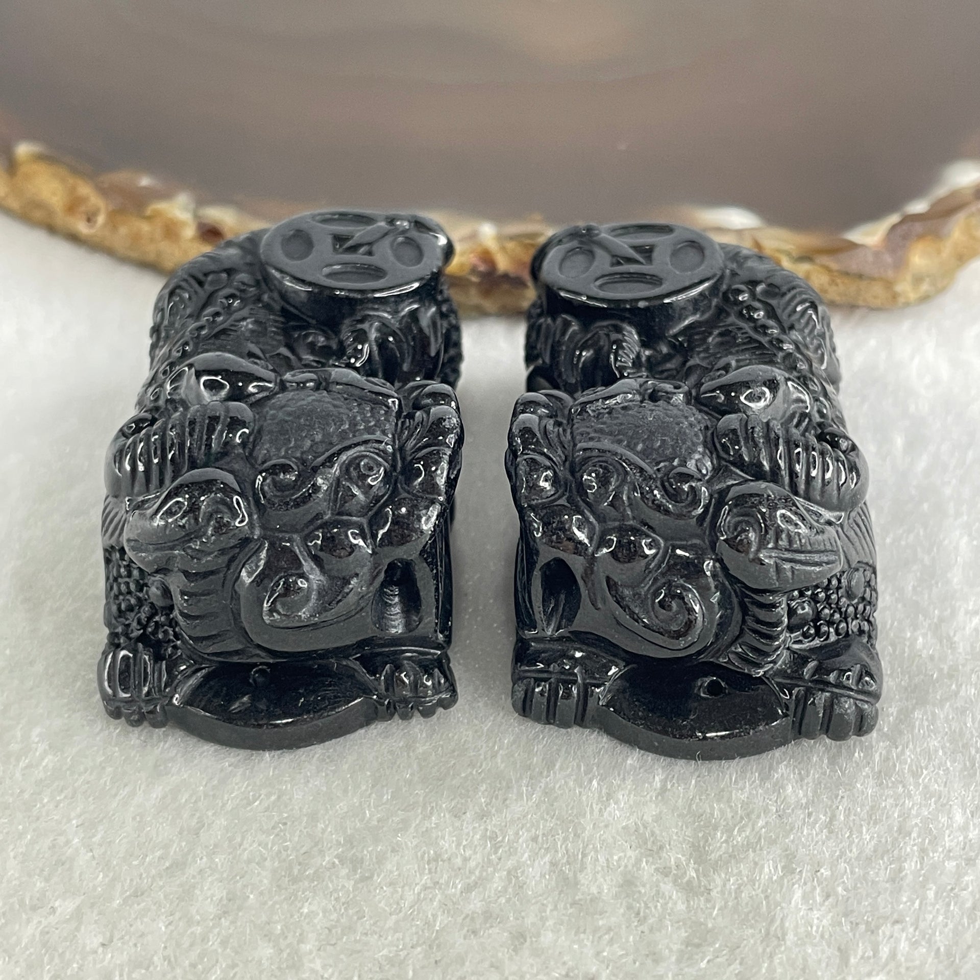 Certified Natural Type A Black Omphacite Jadeite Pixiu pair Pendant Each About 63.02g 51.2 by 29.4 by 21.0mm And 64.42g 48.5 by 28.1 by 22.7mm - Huangs Jadeite and Jewelry Pte Ltd
