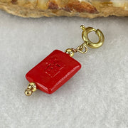 Natural Red Cinnabar Fu Blessing Charm 1.20g 12.2 by 8.8 by 3.9mm - Huangs Jadeite and Jewelry Pte Ltd