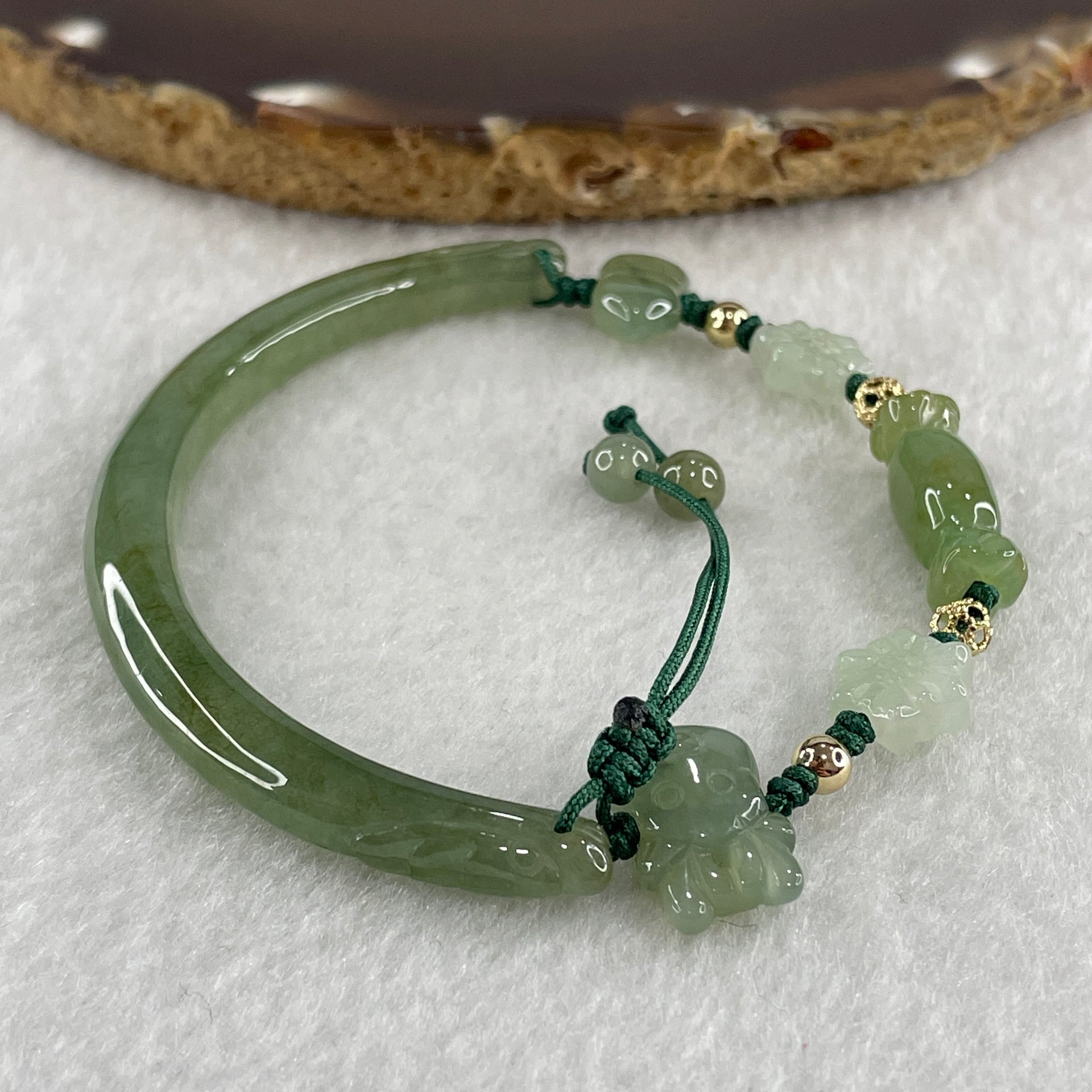 Natural Type A Semi Icy Full Green Jadeite Double Dragon Head with Candy and Snow Man Charm Bracelet 15.89g 16cm 6.2 by 6.4mm - Huangs Jadeite and Jewelry Pte Ltd