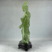 Natural Green Serpentine Fairy with Bird and Flower with Wooden Stand Display 697.8g 118.0 by 257.0 by 75.0mm - Huangs Jadeite and Jewelry Pte Ltd