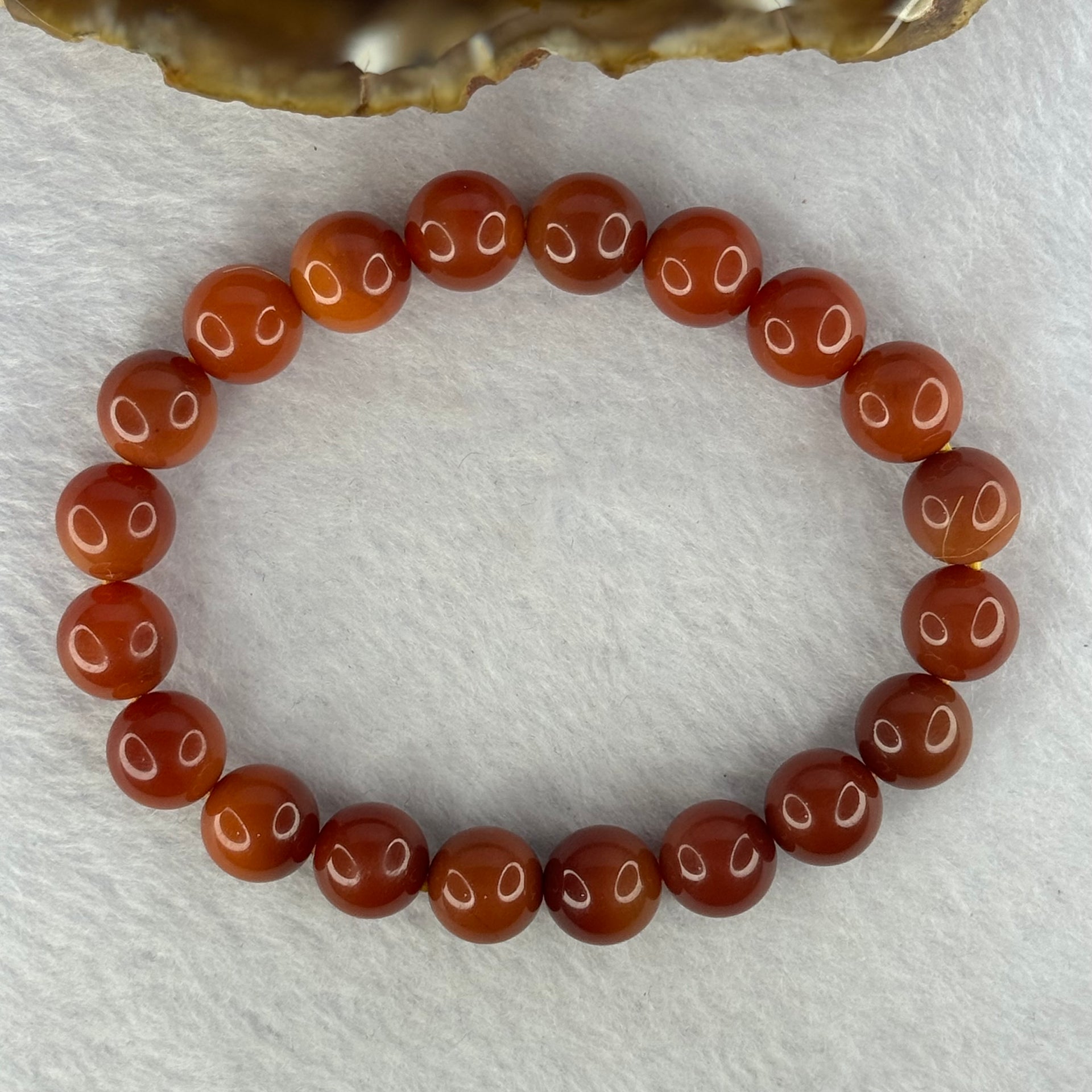 Natural Cinnabar Beads Bracelet 红朱砂手链 29.06g 17.5cm 10.4mm 20 Beads - Huangs Jadeite and Jewelry Pte Ltd