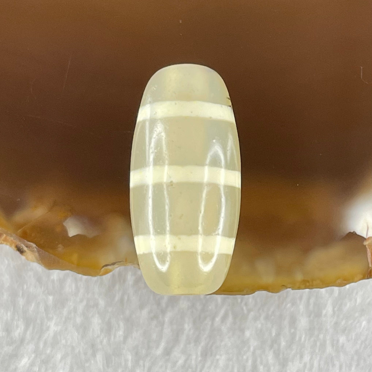 Natural Powerful Tibetan Old Oily Agate 3-Lines Dzi Bead Heavenly Master (Tian Zhu) 三行天诛 2.56g 19.9 by 9.6mm - Huangs Jadeite and Jewelry Pte Ltd
