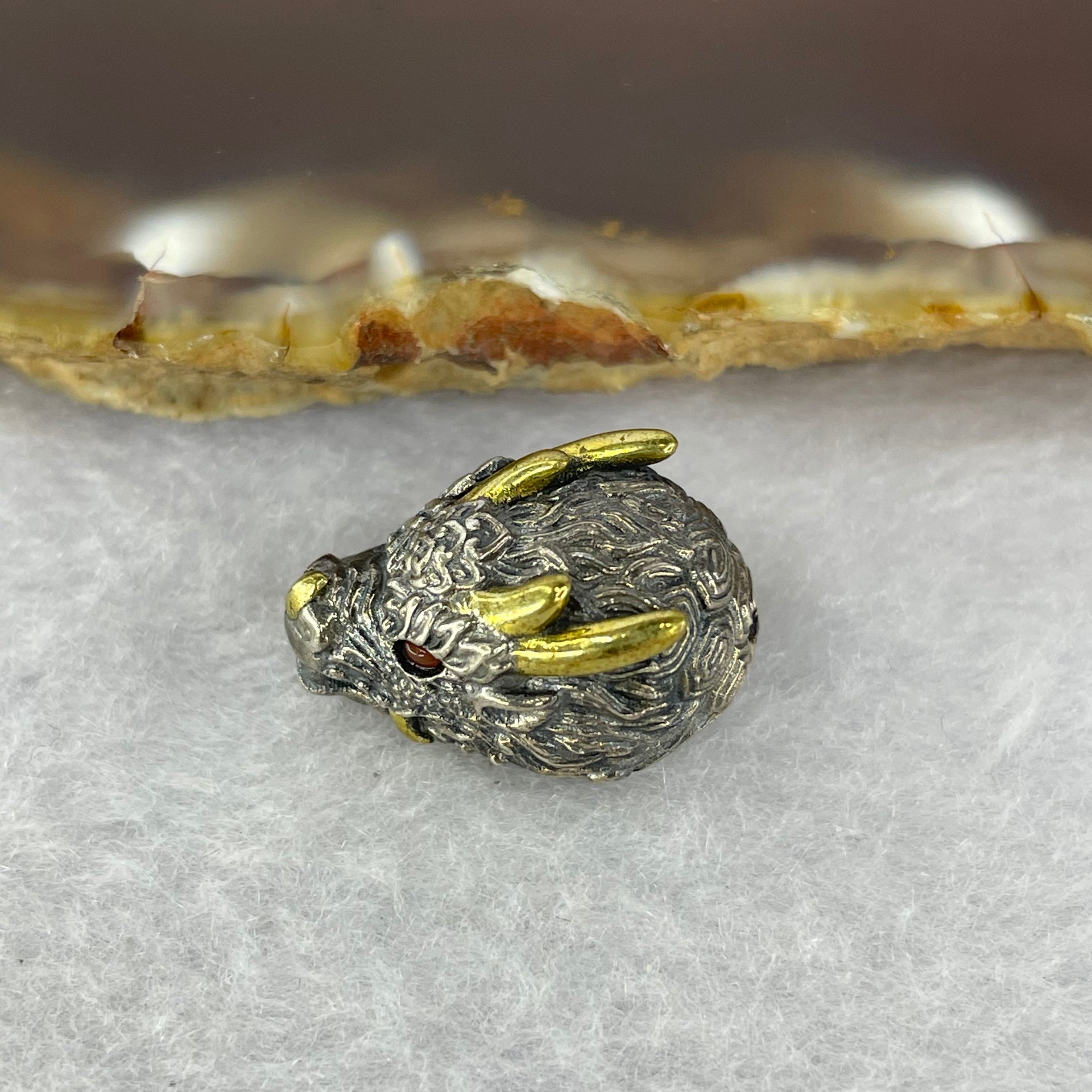 925 Sliver Dragon with Nan Hong Red Agate Eyes Bracelet Charm 5.06g 18.7 by 12.7 by 11.9 mm - Huangs Jadeite and Jewelry Pte Ltd