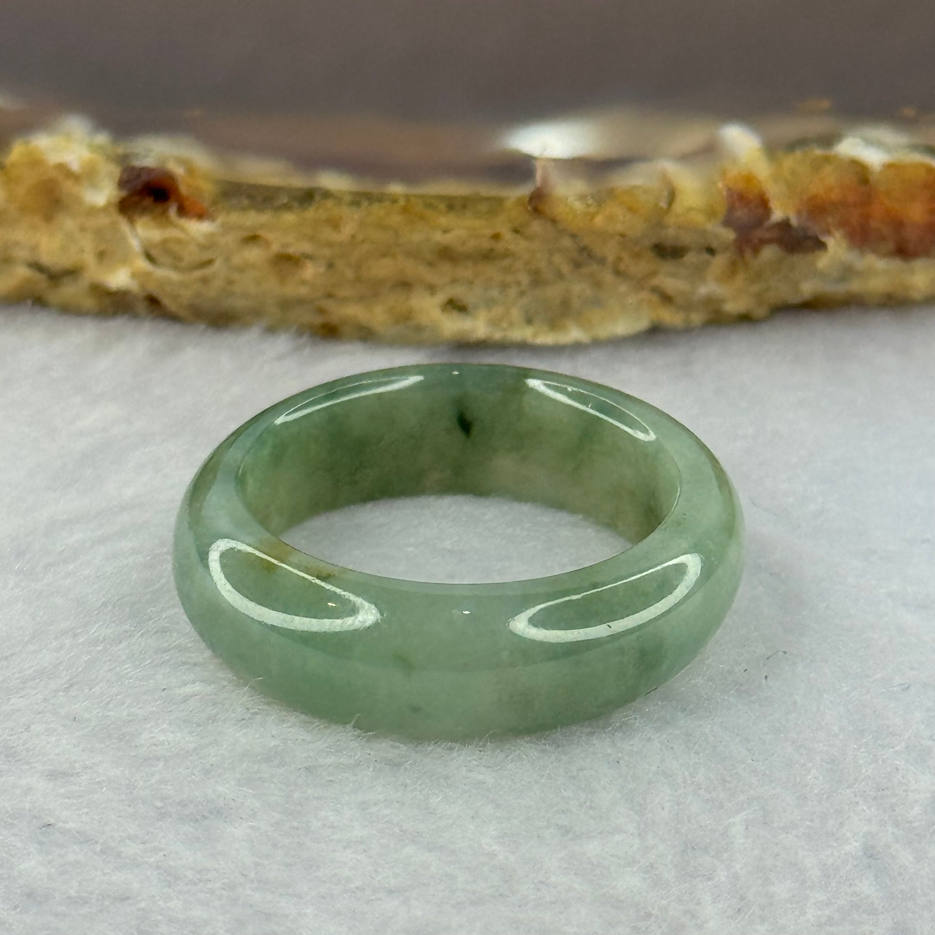 Type A Green Grey Wuji Jadeite Ring 3.90g 6.8 by 3.2mm US8 HK18 - Huangs Jadeite and Jewelry Pte Ltd