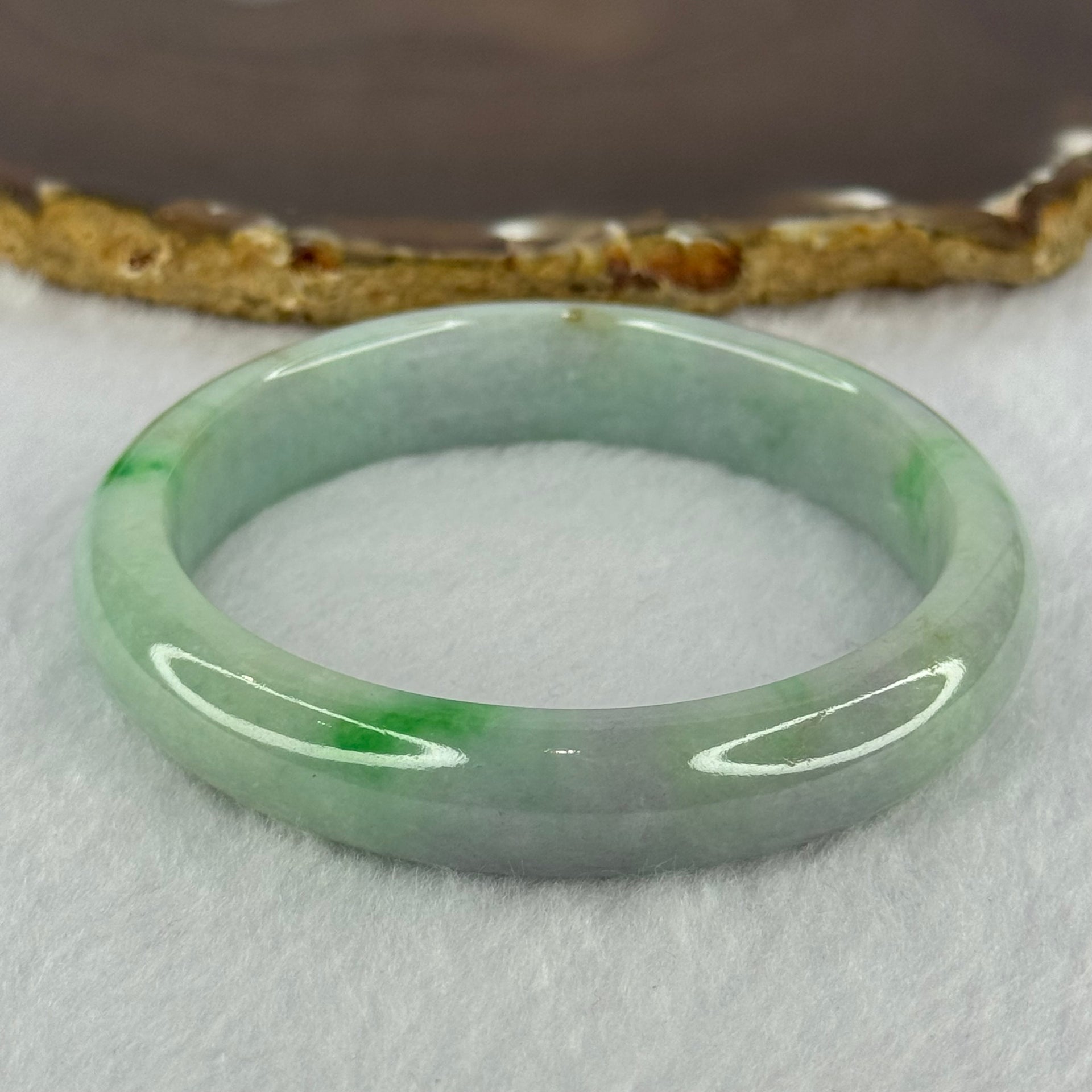 Type A Light Green with Bright Green Patches and Lavender Jadeite Bangle 54.16g Internal Diameter 58.4mm 12.6 by 7.9mm (Very Slight External Rough) - Huangs Jadeite and Jewelry Pte Ltd