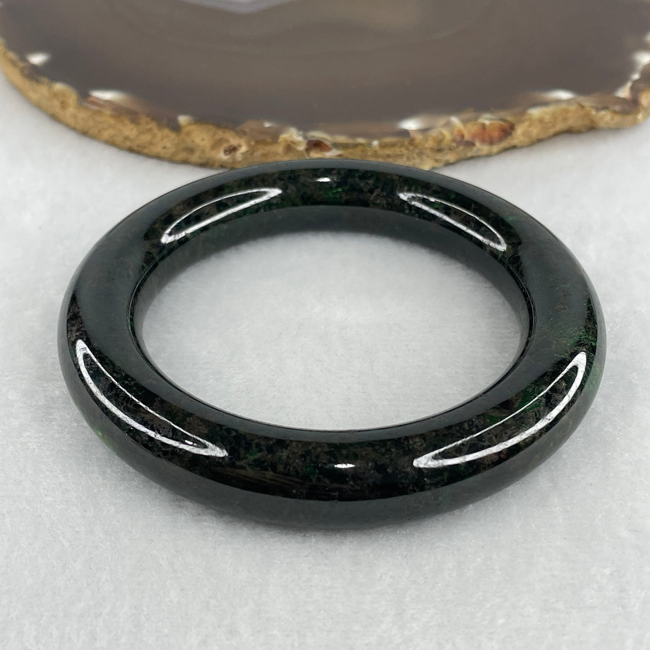Natural Type A Old Mine Dark Green Jadeite Full Round Bangle | Untreated Lao Keng Fei Cui Round Bangle (92.16g | ID: 57.6mm | 12.7 x 12.6mm) (External Rough)