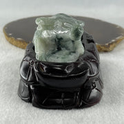 Natural Type A Light Green Light Lavender with Dark Green Patches Jadeite Ox with Wooden Stand Display 341.7g 116.5 by 73.9 by 66.0mm - Huangs Jadeite and Jewelry Pte Ltd