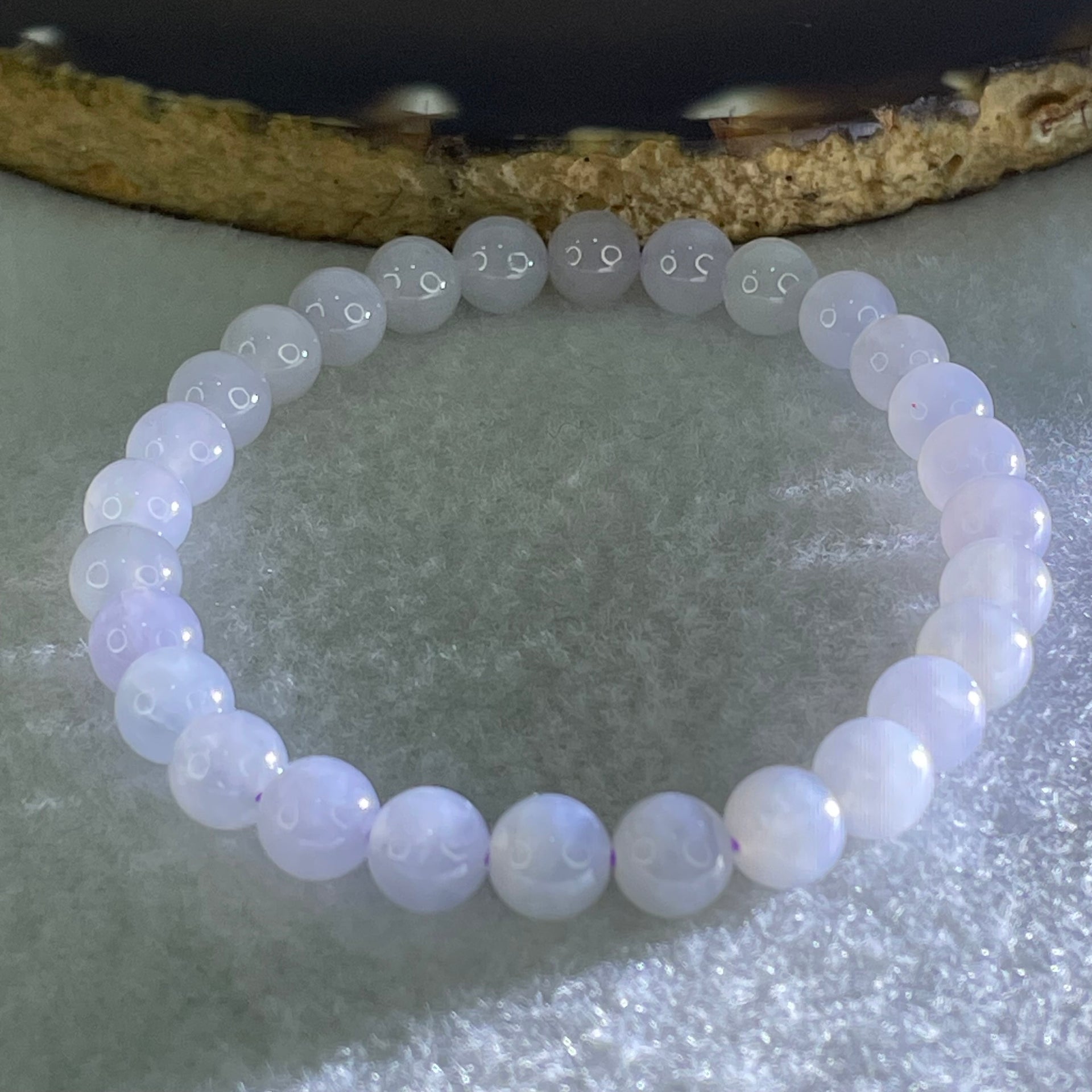 Type A Lavender Jadeite Beads Bracelet 13.74g 15.5cm 6.7mm 28 Beads - Huangs Jadeite and Jewelry Pte Ltd