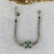Type A Icy Blueish Green Jadeite Cabochon With Crystals in S925 Sliver Bracelet 5.02g 7.6 by 4.0mm - Huangs Jadeite and Jewelry Pte Ltd