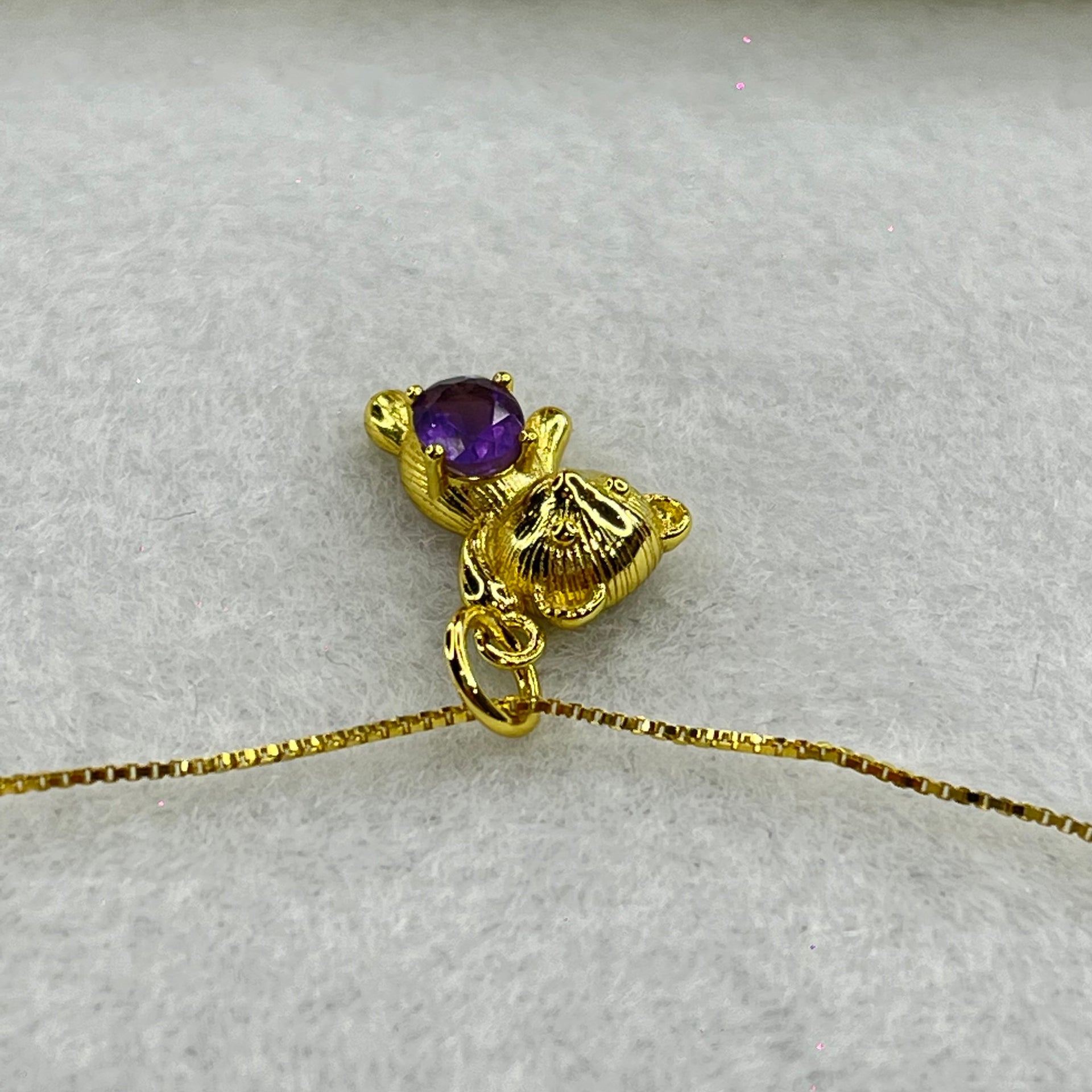 Natural Amethyst in Italy S925 Sliver Gold Color Necklace 2.21g 4.9 by 2.0mm - Huangs Jadeite and Jewelry Pte Ltd