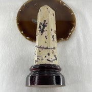 Natural Ligh Brown with Dark Brown Patches Dendritic Jasper Tower with Wooden Stand 681.17g 79.6 by 73.9 by 200.0mm - Huangs Jadeite and Jewelry Pte Ltd