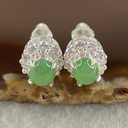 Type A Natural Green Jadeite Cabochon 6.7 by 5.2 by 2.5m Stone for Setting 4.46g (On Silver Earrings Mold) - Huangs Jadeite and Jewelry Pte Ltd