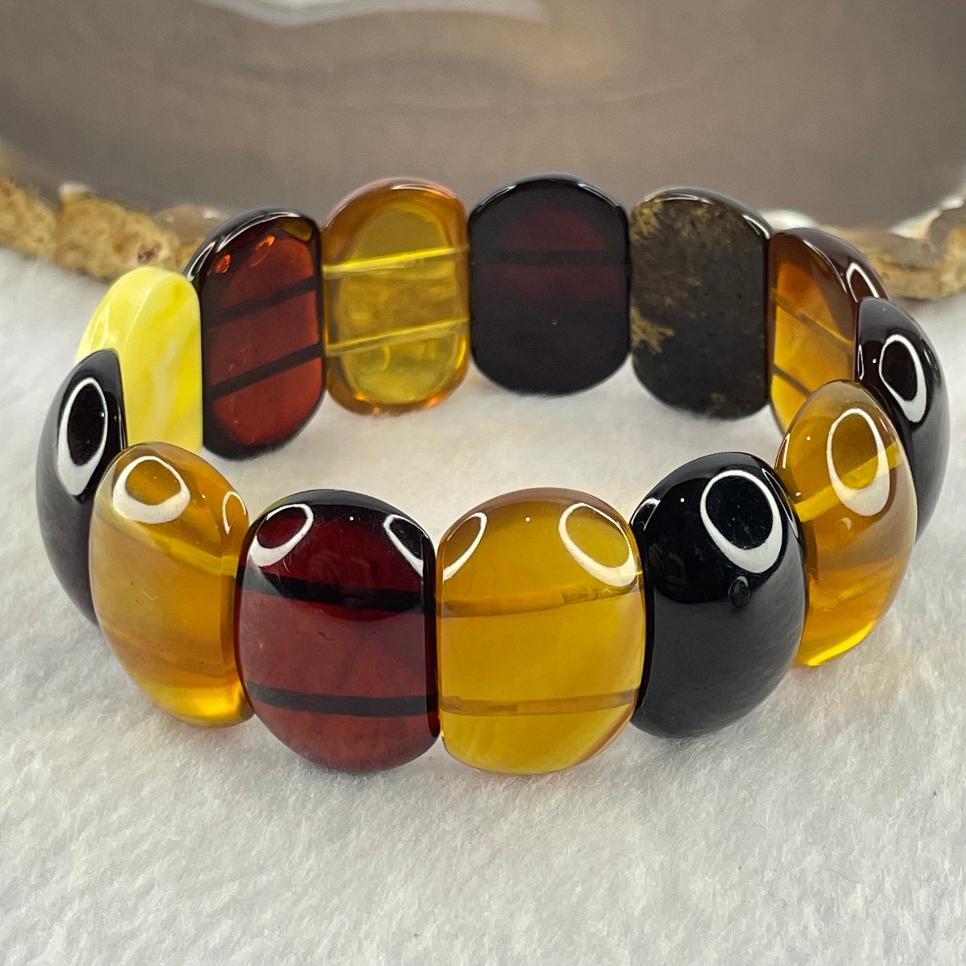 Natural Mixed Color Amber Bracelet 天然多宝琥珀手链 25.74g 18cm 25.2 by 16.4 by 7.5mm 13pcs - Huangs Jadeite and Jewelry Pte Ltd
