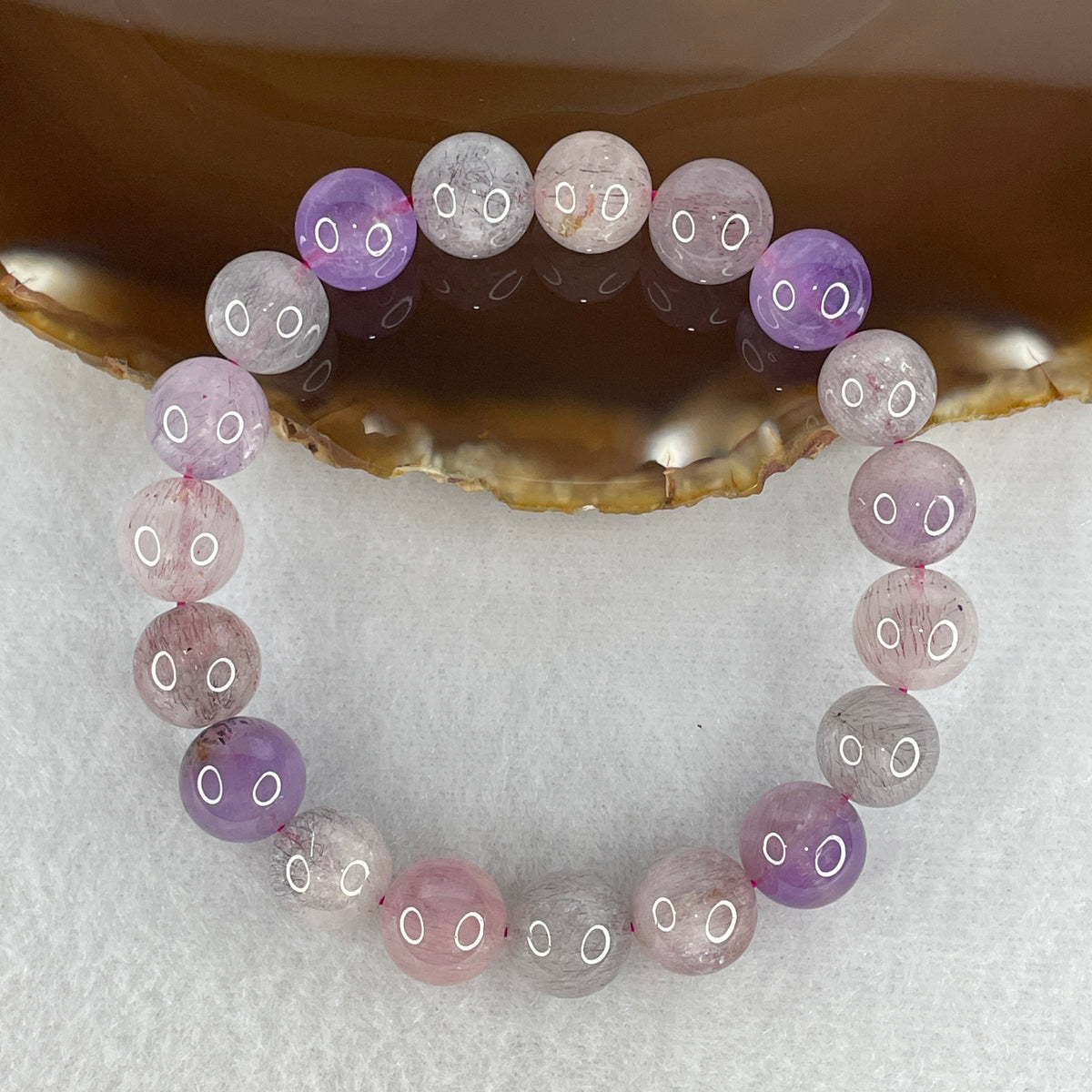 Certified Above Average Grade Natural Super 7 Crystal Beads Bracelet | 10.8mm Sacred 7-Mineral Synergy Statement Power (31.74g | 16.5cm Wrist Sizing | 19 Beads)
