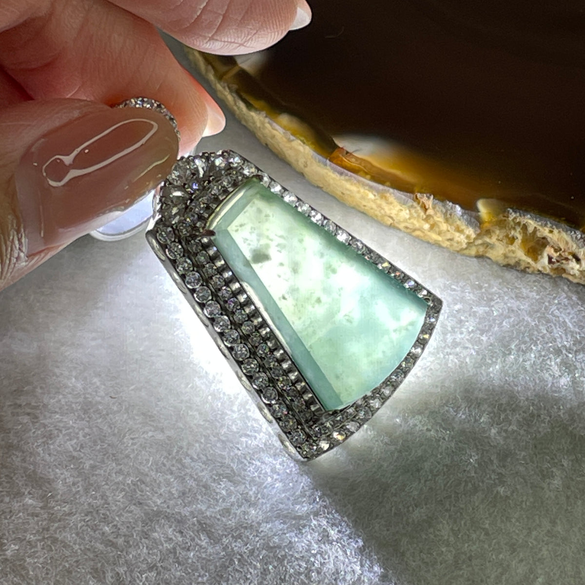 Natural Type A Blueish Green Jadeite Wushipai Pendant in S925 Silver | (13.60g | 24.8 x 15.5 x 3.5mm | Unobstructed Peace & Supreme Protection Anchor, Feng Shui Harmony & Executive Calm Pendant) - Huangs Jadeite and Jewelry Pte Ltd