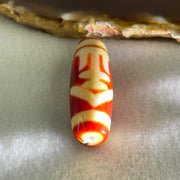 Natural Powerful Tibetan Old Oily Red White Agate One Eye Gold Metal Element Dzi Bead Heavenly Master (Tian Zhu) 一眼金天珠 11.50g 38.6 by 13.9mm - Huangs Jadeite and Jewelry Pte Ltd