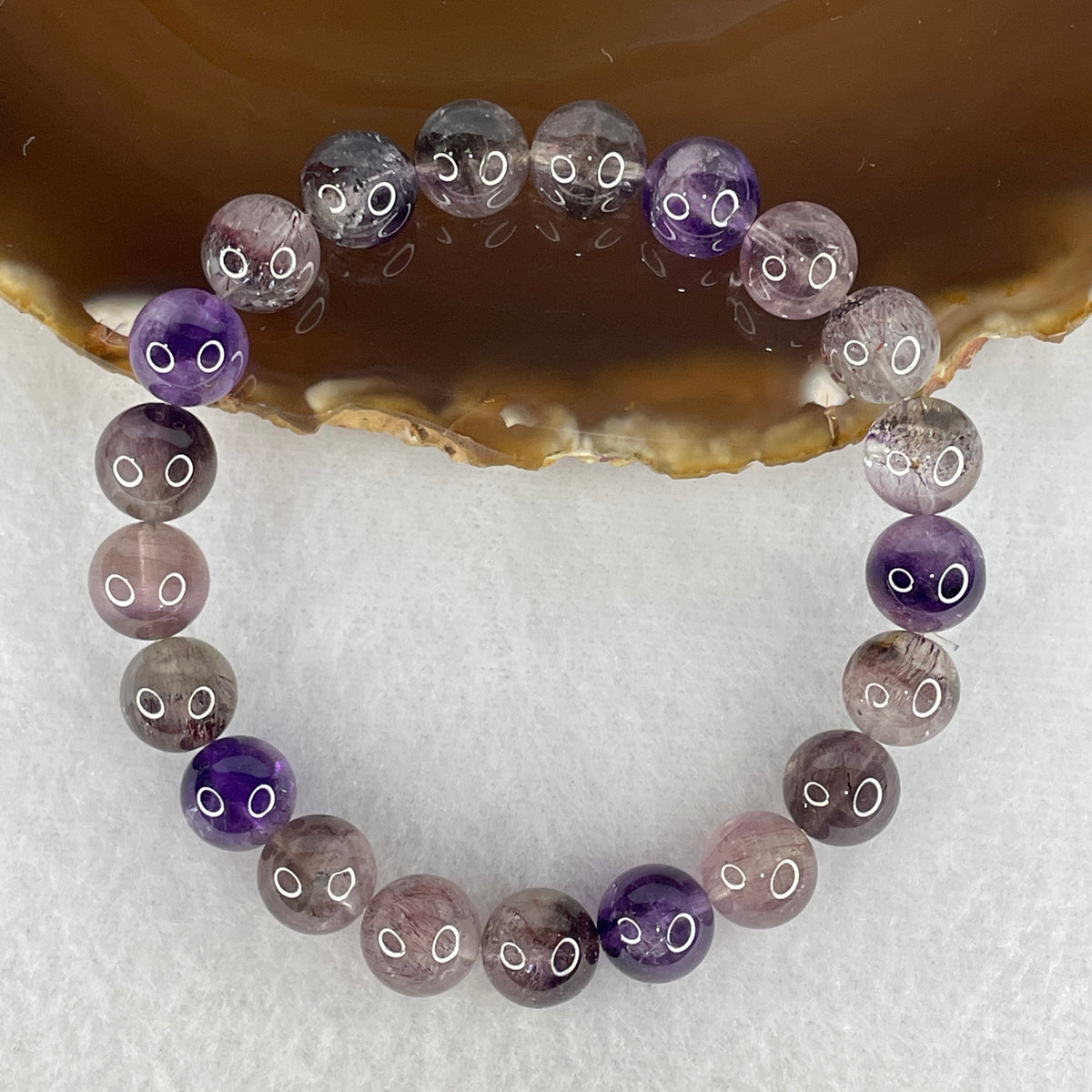 Certified Good Grade Natural Black Super 7 Crystal Beads Bracelet | 17cm Strand of 21 Beads 9.7mm (26.01g | Root Grounding, Manifestation & Aura Shield)