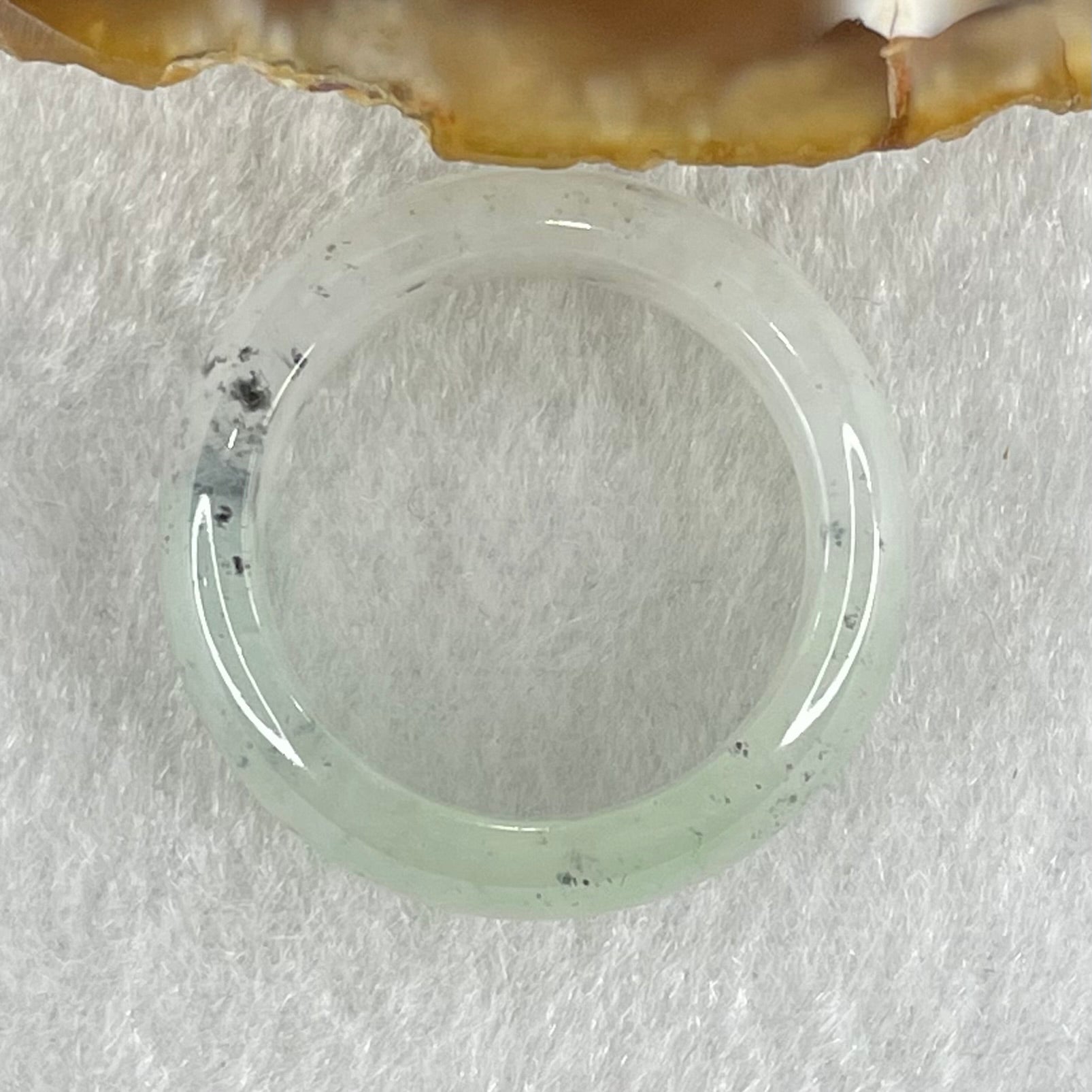 Type A Faint Lavender Green Close to White with Wuji Black Grey Patches Jadeite Ring 5.56g 8.5 by 3.6mm US9.2 HK20.5 - Huangs Jadeite and Jewelry Pte Ltd