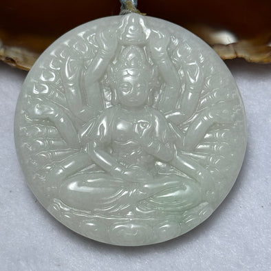 Type A Faint Lavender with Faint Green Patches Jadeite Double Sided Thousand Hands Guan Yin Pendent 56.22g 53.4 by 52.7 by 11.5mm - Huangs Jadeite and Jewelry Pte Ltd