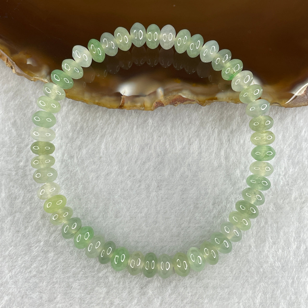 Natural Type A Icy Light Blusieh Green Jadeite Donut Abacus Shape Beads Bracelet 12.26g 15cm 6.2mm 48 Beads