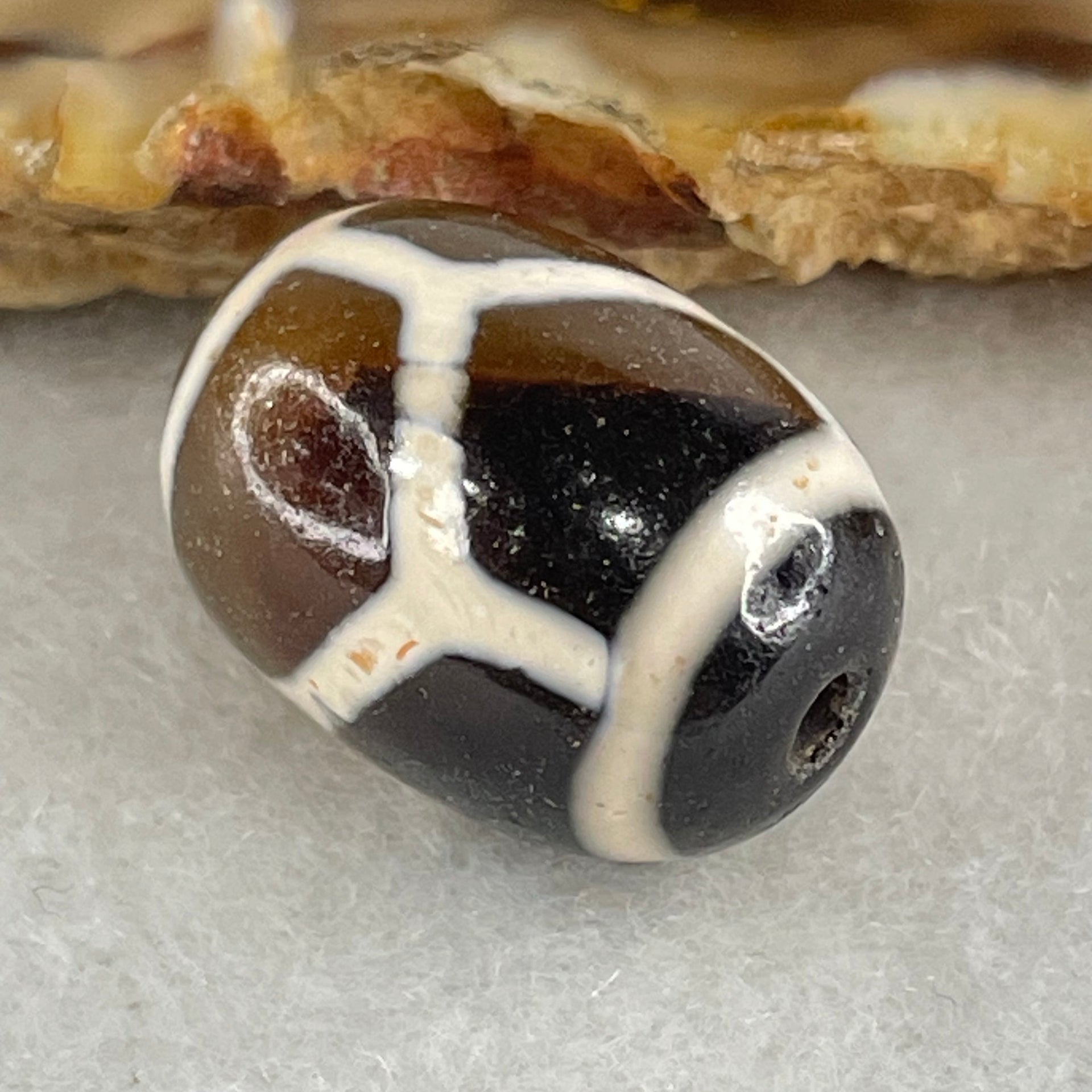Natural Powerful Tibetan Old Oily Agate Turtle or Tortoise Shell Bead Heavenly Master (Tian Zhu) 龟壳天珠 4.41g 17.4 by 13.0mm - Huangs Jadeite and Jewelry Pte Ltd