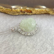 Type A Faint Green Lavender Milo Buddha with Crystals in S925 Sliver Pendant and Necklace 6.77g 16.5 by 16.5 by 7.5mm - Huangs Jadeite and Jewelry Pte Ltd