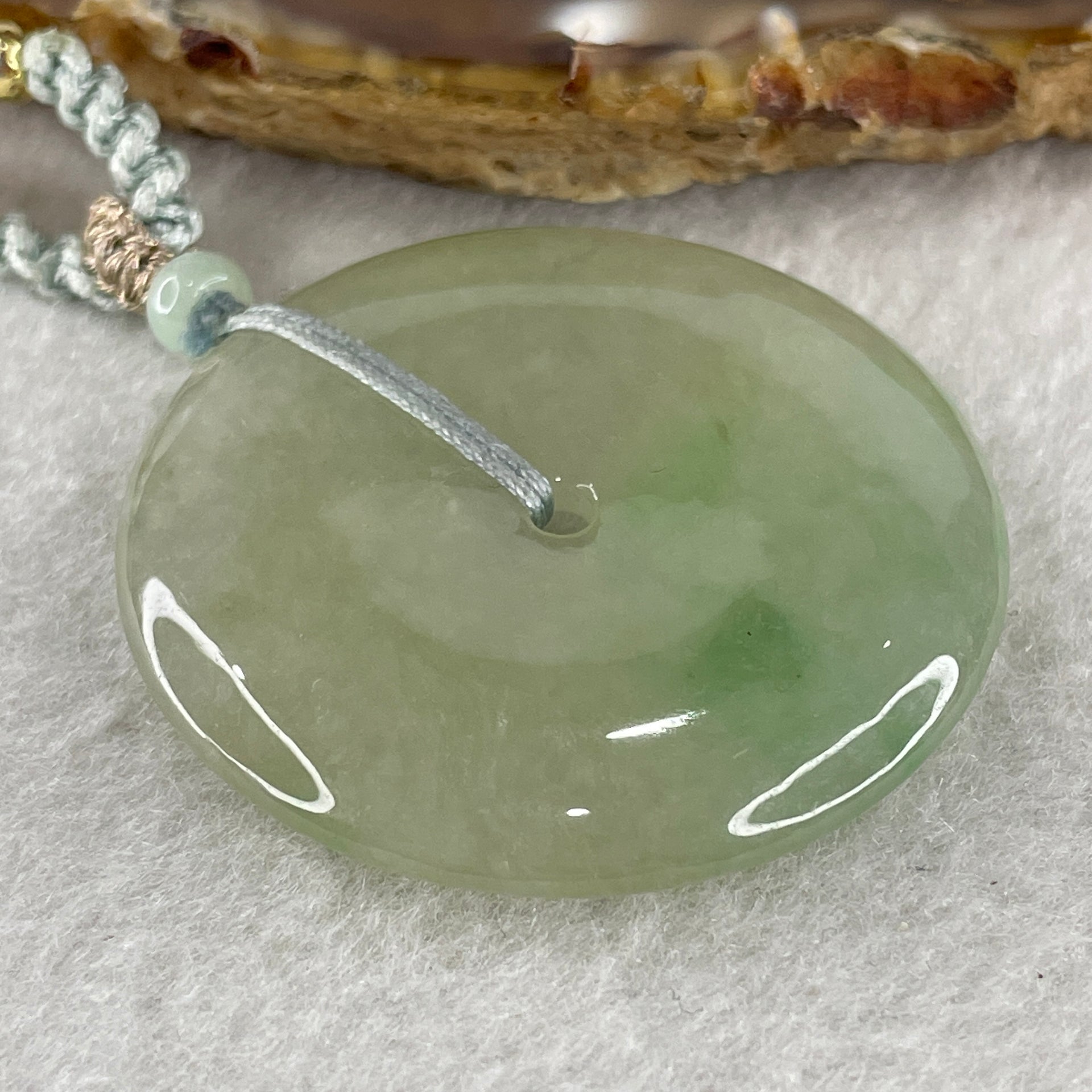 Grand Master Natural Semi Icy Light Green Jadeite Ping An Kou Pendant 20.36g 39.2 by 5.7mm - Huangs Jadeite and Jewelry Pte Ltd