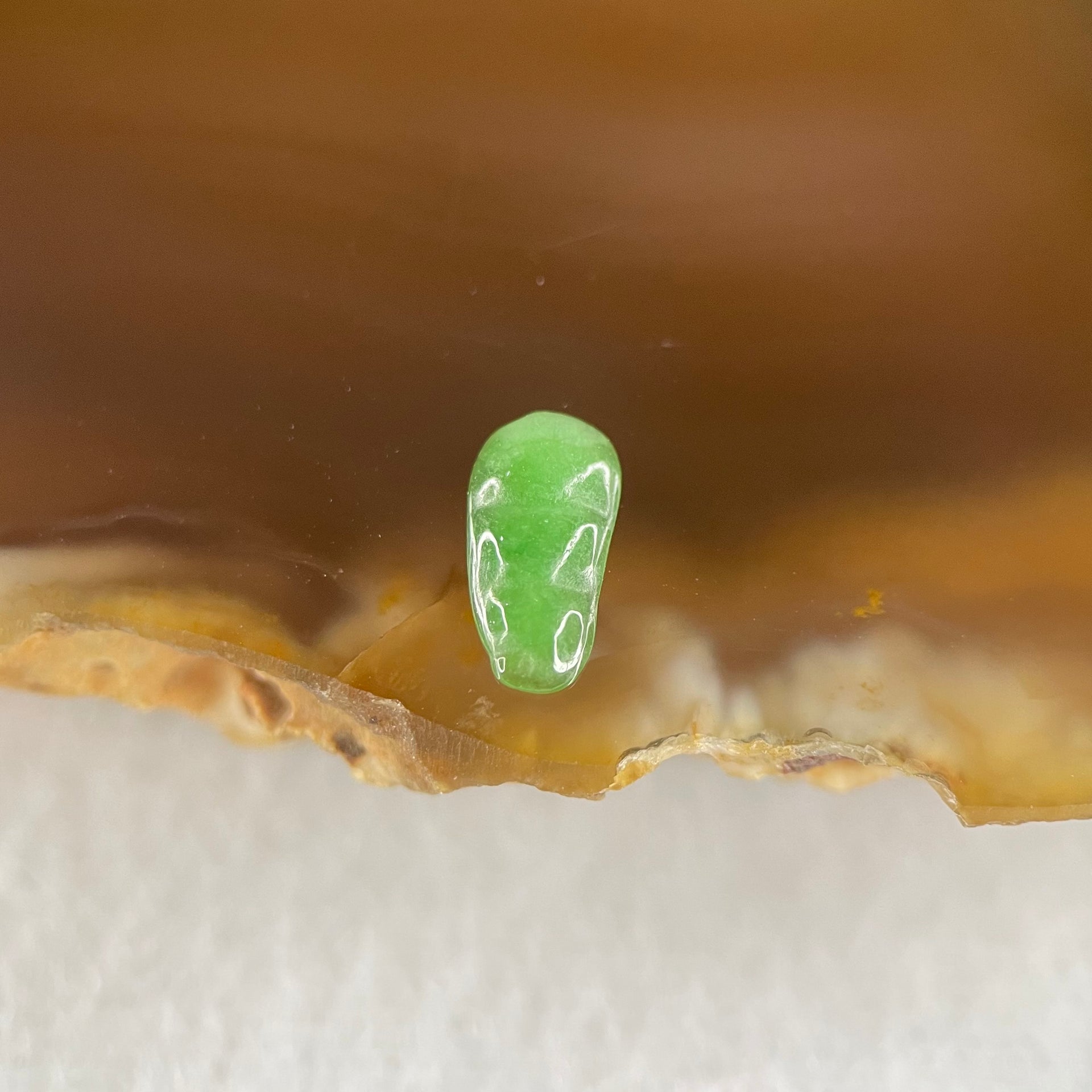 Type A Old Mine Full Green Jadeite Peapod Charm Stone For Setting 0.12g 8.5 by 4.4 by 1.4mm - Huangs Jadeite and Jewelry Pte Ltd