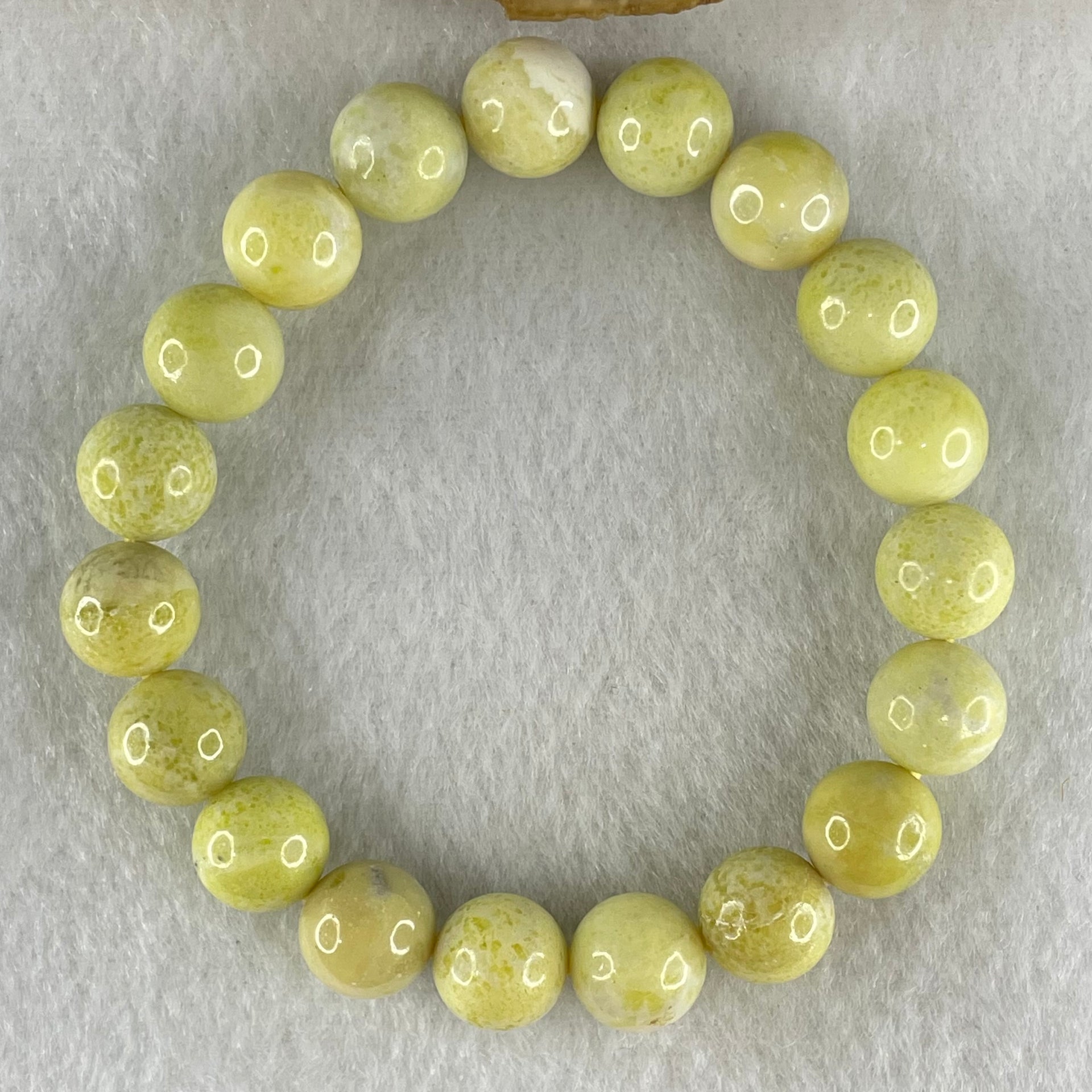 Natural Green Serpentine Jade Beads Bracelet 天然黄山玉手链 40.99g 17cm 12.0mm 18 Beads - Huangs Jadeite and Jewelry Pte Ltd