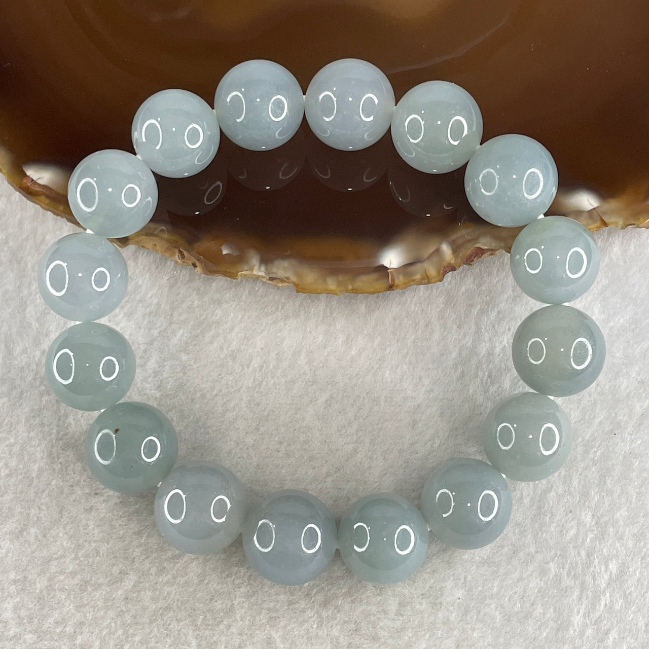 Type A High Quality Faint Grey & Lavender Jade Jadeite Beads Bracelet - 77.9g 14.5mm/bead 16 beads 18cm - Huangs Jadeite and Jewelry Pte Ltd
