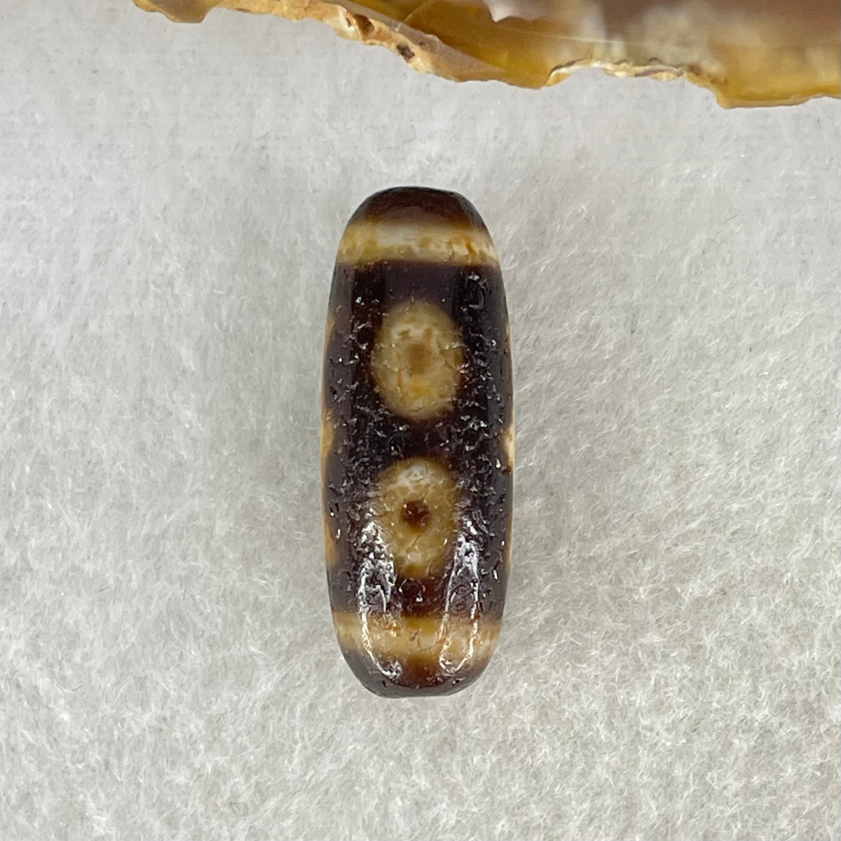 Aged Natural Powerful Tibetan Old Oily Agate 3 Eyes Dzi Bead Heavenly Master (Tian Zhu) 三眼天诛 5.09g 28.4 by 10.7mm - Huangs Jadeite and Jewelry Pte Ltd