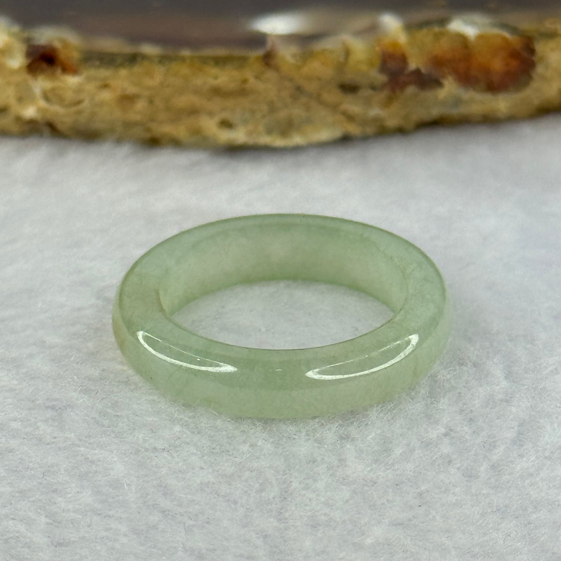 Type A Semi Icy Light Green with Yellow Brown Patch Jadeite Ring 3.26g 5.1 by 3.8mm US7.25 HK16 - Huangs Jadeite and Jewelry Pte Ltd