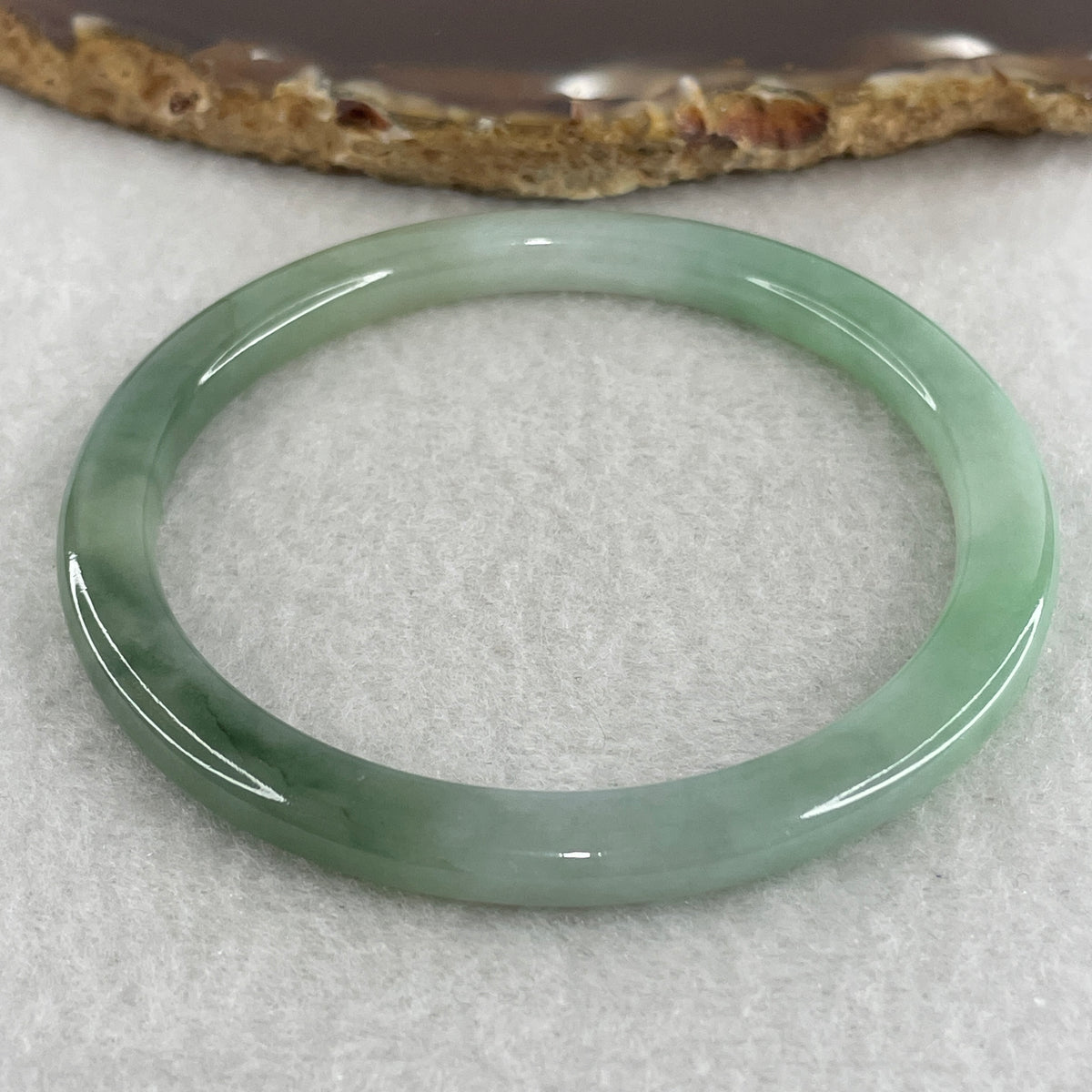 Natural Type A Light Green with Blueish Green Jadeite Flat Ding Dang Bangle 19.59g Inner Diameter 55.2mm 5.1 by 6.9mm (Perfect) - Huangs Jadeite and Jewelry Pte Ltd