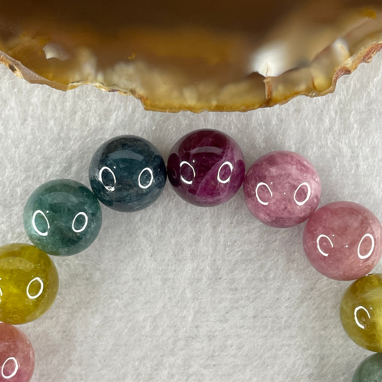 Natural Rainbow Tourmaline Beads Bracelet 28.76g 14cm 10.2mm 17 Beads