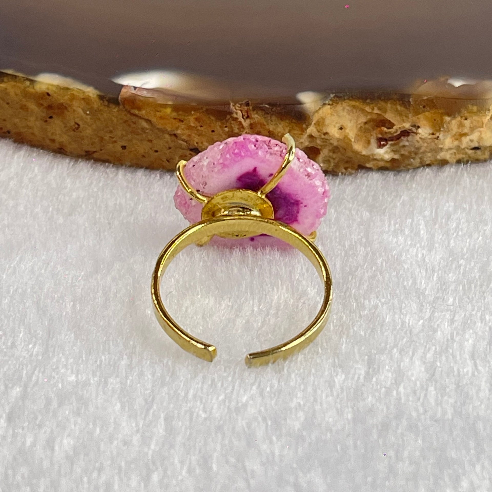 Pink Agate in Gold Color Ring (Adjustable Size) 2.62g 15.7 by 14.8 by 3.7mm - Huangs Jadeite and Jewelry Pte Ltd