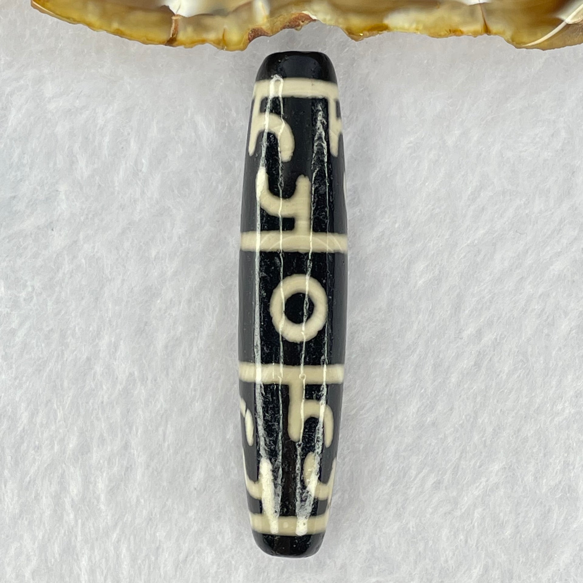 Natural Powerful Tibetan Old Oily Agate 3 Eyed Dharma Vajra Dzi Bead Heavenly Master (Tian Zhu) 三眼金刚杵天珠 15.33g 59.1 by 12.9mm - Huangs Jadeite and Jewelry Pte Ltd