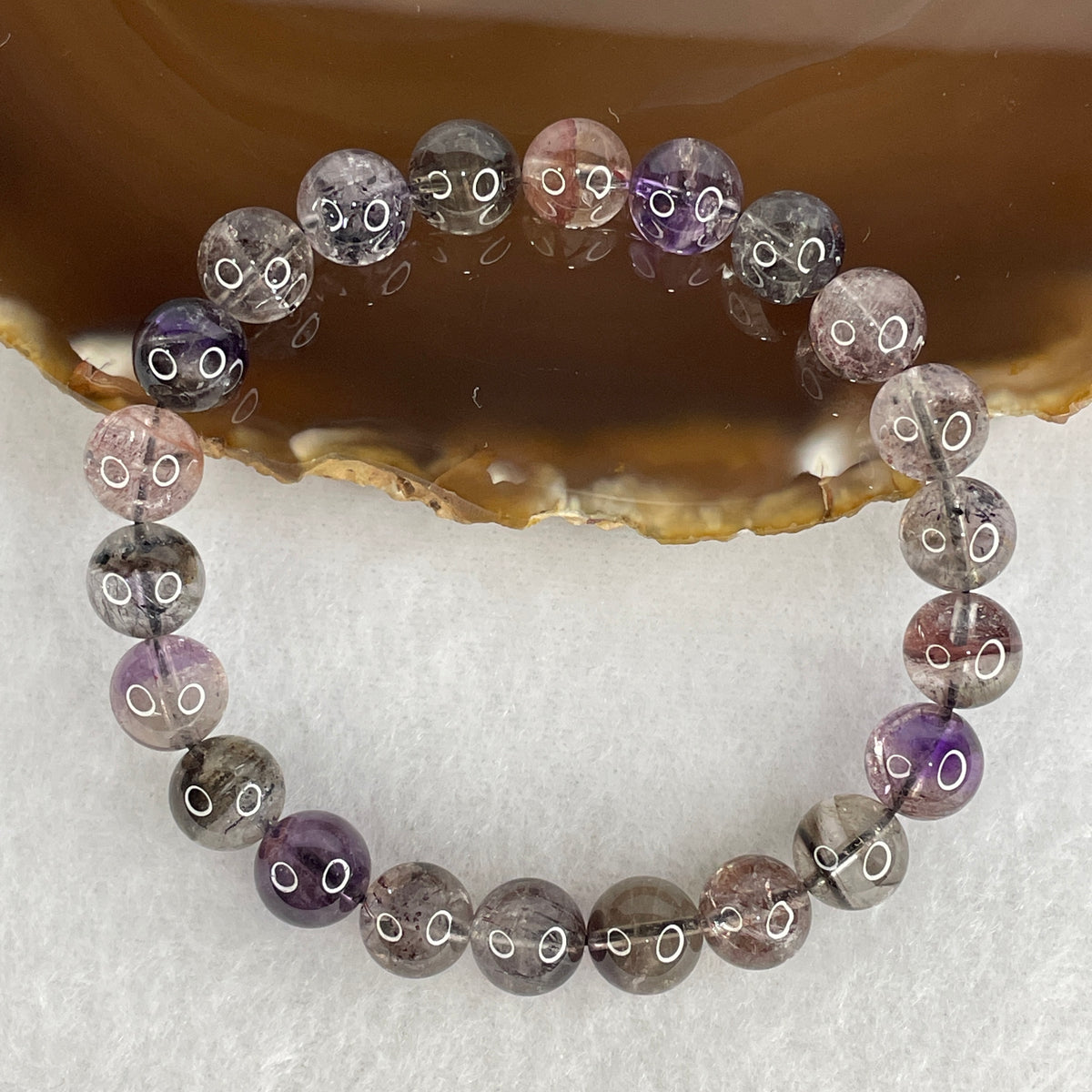 Certified Good Grade Natural Black Super 7 Crystal Beads Bracelet | 17cm Strand of 22 Beads 9.3mm (23.91g | Root Grounding, Manifestation & Aura Shield)