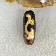 Aged Natural Powerful Tibetan Old Oily Blackish Brown Yellowish White Agate Green Tara Dzi Bead Heavenly Master (Tian Zhu) 绿度母天珠 4.86g 28.5 by 10.8mm - Huangs Jadeite and Jewelry Pte Ltd