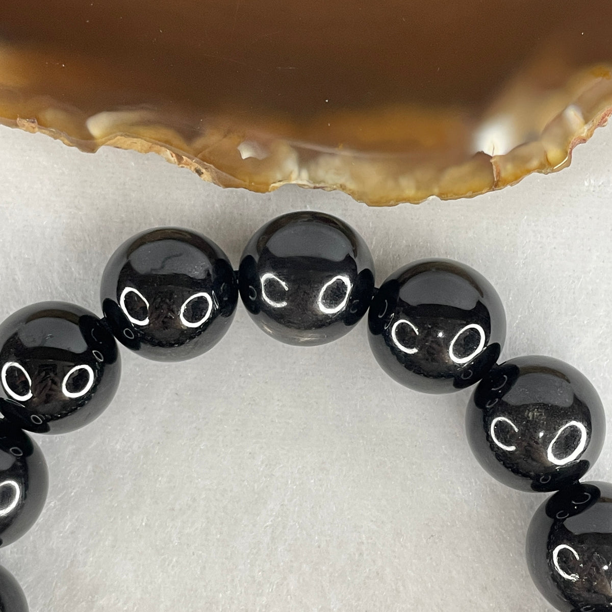 Certified Good Grade Natural Black Hypersthene Enstatite Beads Bracelet | 17.5cm Master Strand of 15 Matched 14.8mm Statement Beads (82.13g | Metallic Silver Schiller Sheen | "Velvet Labradorite" Shielding & Laser Focus)