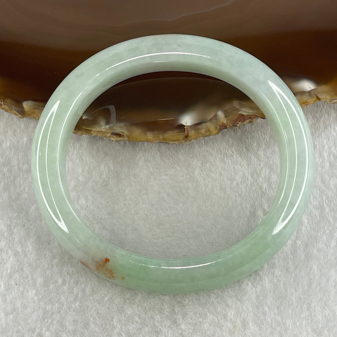 Type A Natural Jelly Light Green Light Lavender with Red Patches Jadeite Oval Bangle 51.86g Inner Diameter 53.9mm 12.4 by 8.2mm (Close to Perfect) - Huangs Jadeite and Jewelry Pte Ltd