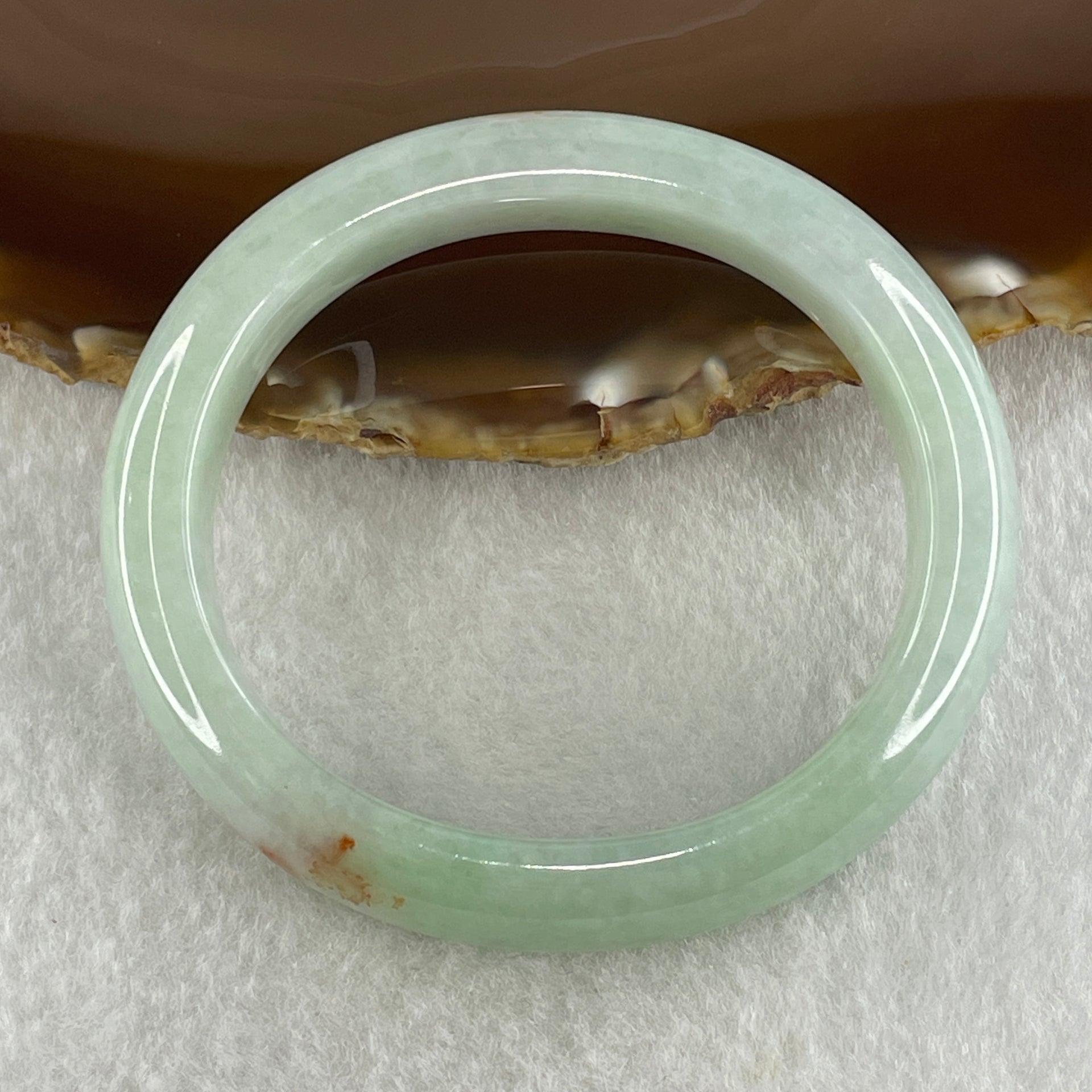 Type A Natural Jelly Light Green Light Lavender with Red Patches Jadeite Oval Bangle 51.86g Inner Diameter 53.9mm 12.4 by 8.2mm (Close to Perfect) - Huangs Jadeite and Jewelry Pte Ltd