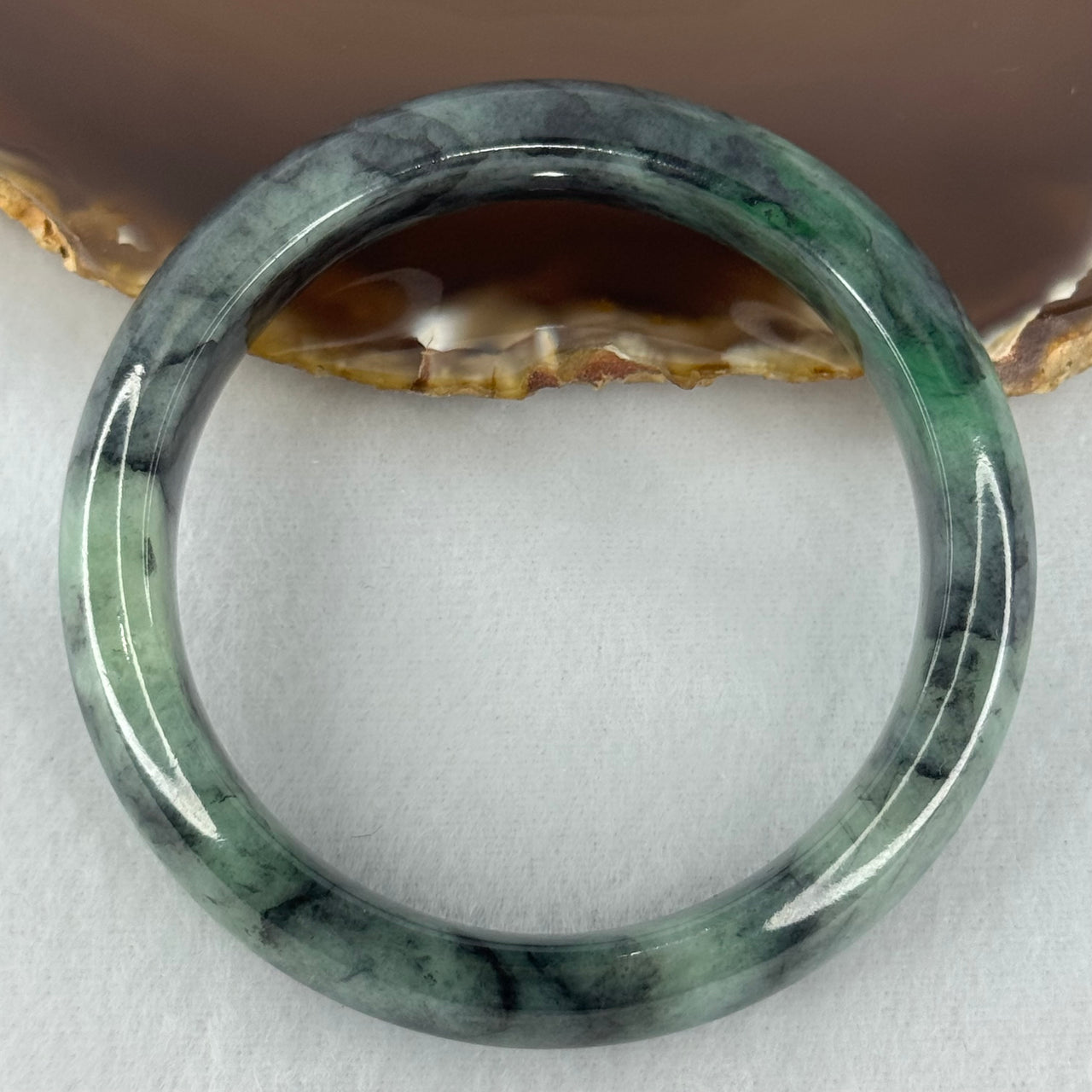 Type A Green and Black to Dark Green Piao Hua Jadeite Bangle Internal Diameter 58.2mm 73.13g 15.0 by 8.9mm (Internal Lines) - Huangs Jadeite and Jewelry Pte Ltd