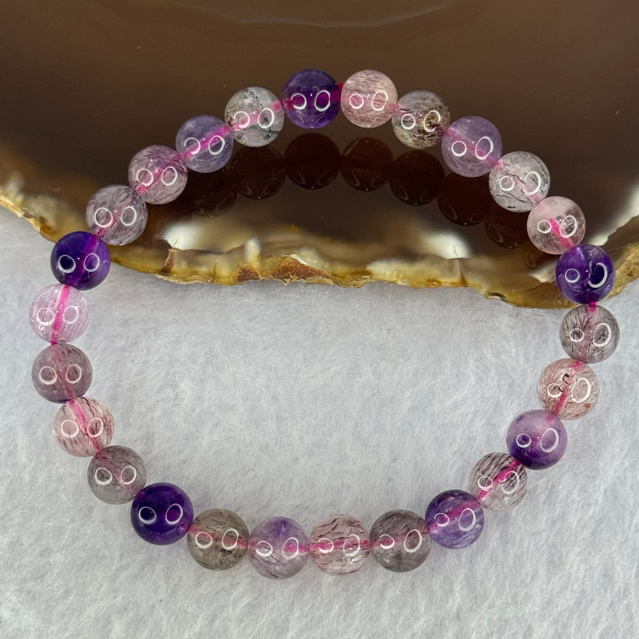Natural Super 7 Beads Bracelet 13.08g 15.5cm 7.4mm 26 Beads - Huangs Jadeite and Jewelry Pte Ltd