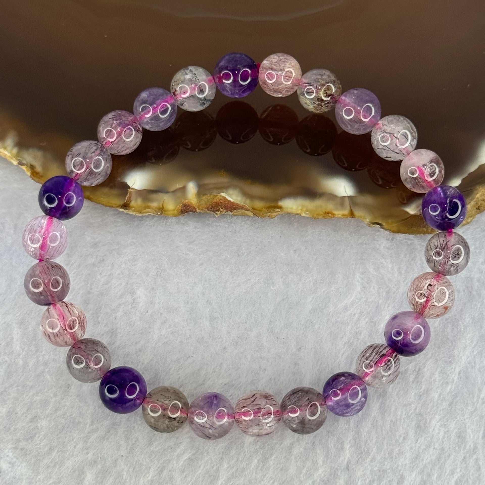 Natural Super 7 Beads Bracelet 13.08g 15.5cm 7.4mm 26 Beads - Huangs Jadeite and Jewelry Pte Ltd