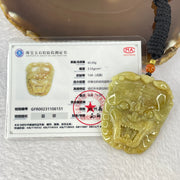 Type A Yellowish Brown Jadeite Tiger Head Pendent 48.59g 49.3 by 42.1 by 12.0mm - Huangs Jadeite and Jewelry Pte Ltd