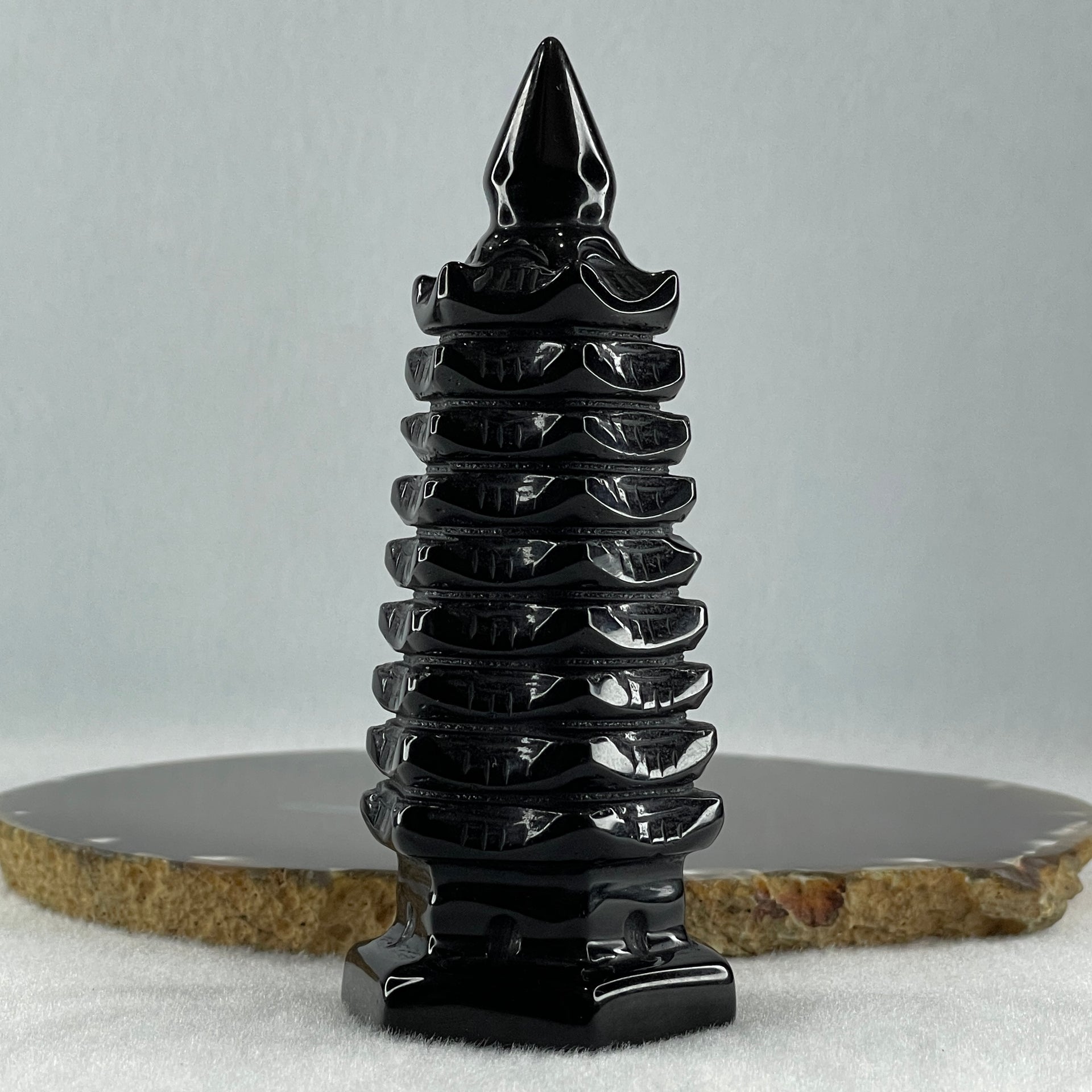 Black Obsidian Pagoda Display 185.6g 40.0 by 45.0 by 111.0mm - Huangs Jadeite and Jewelry Pte Ltd