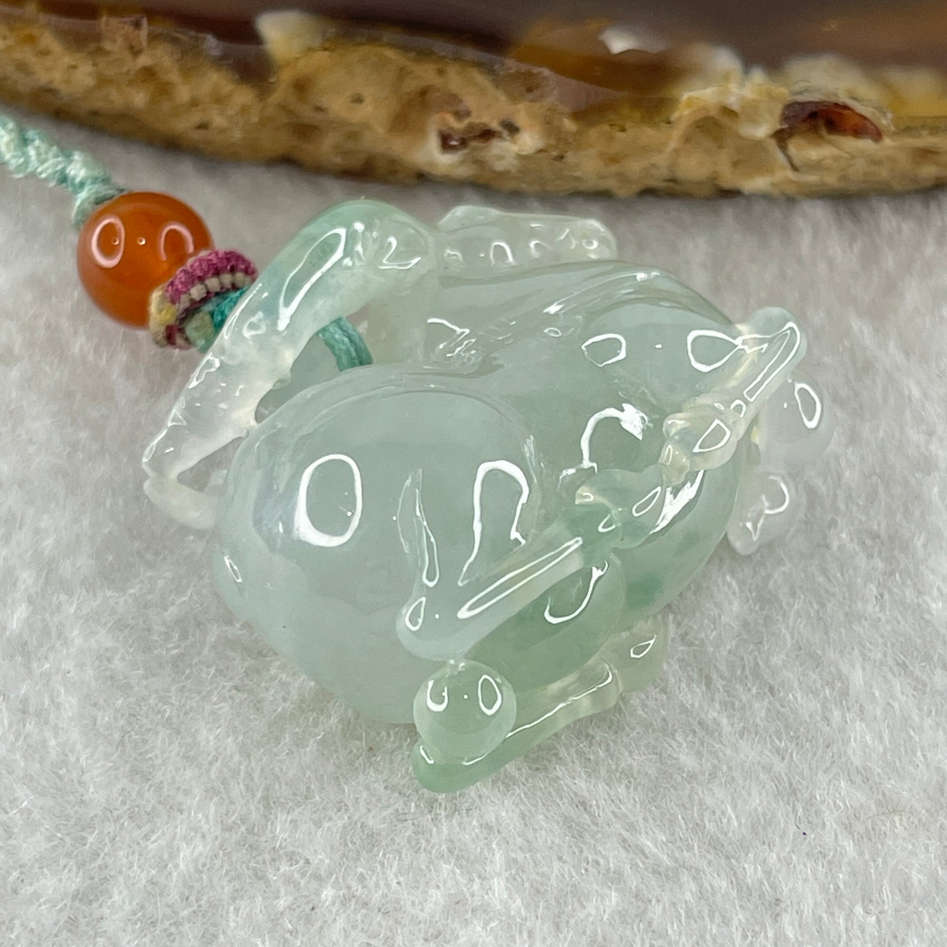 Type A Semi Icy Light Green with Green Spots Deer Pendant 21.16g 22.9 by 26.7 by 14.0mm - Huangs Jadeite and Jewelry Pte Ltd