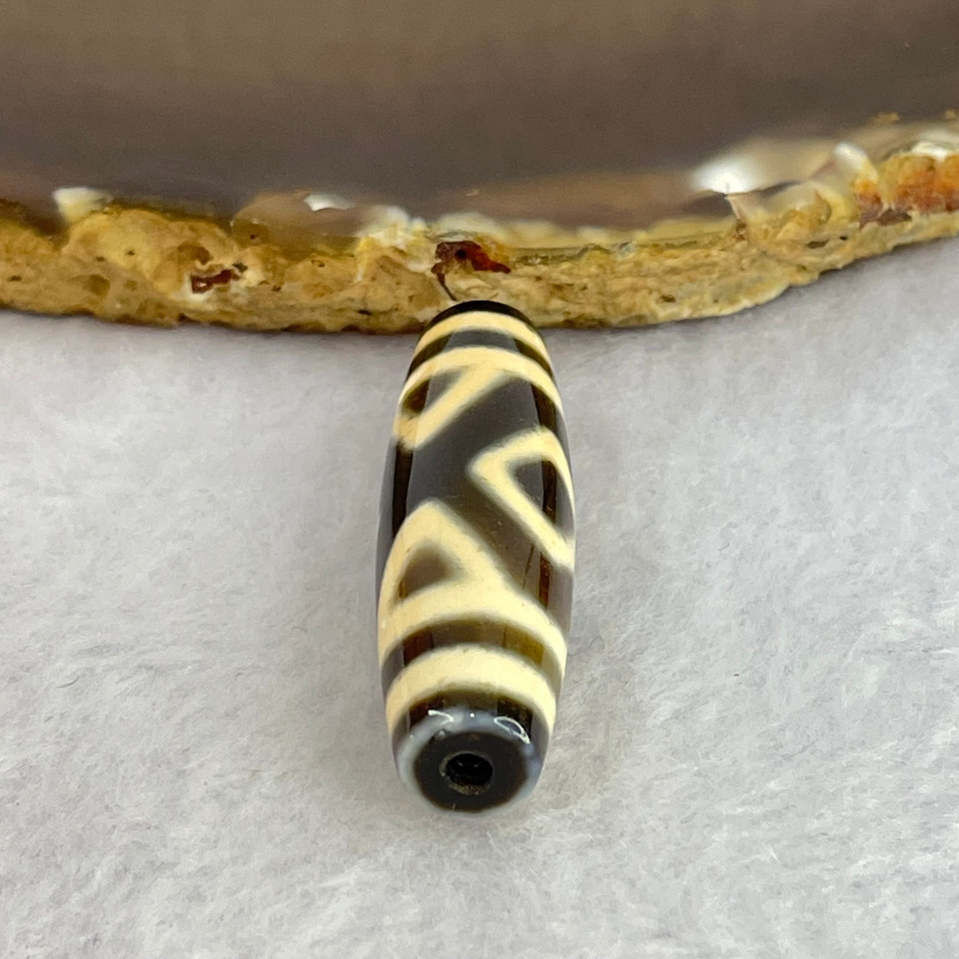 Natural Powerful Tibetan Old Oily Agate 2-Eye Vajra Dzi Bead Heavenly Master (Tian Zhu) 二眼天珠 7.81g 38.4 by 11.5mm - Huangs Jadeite and Jewelry Pte Ltd