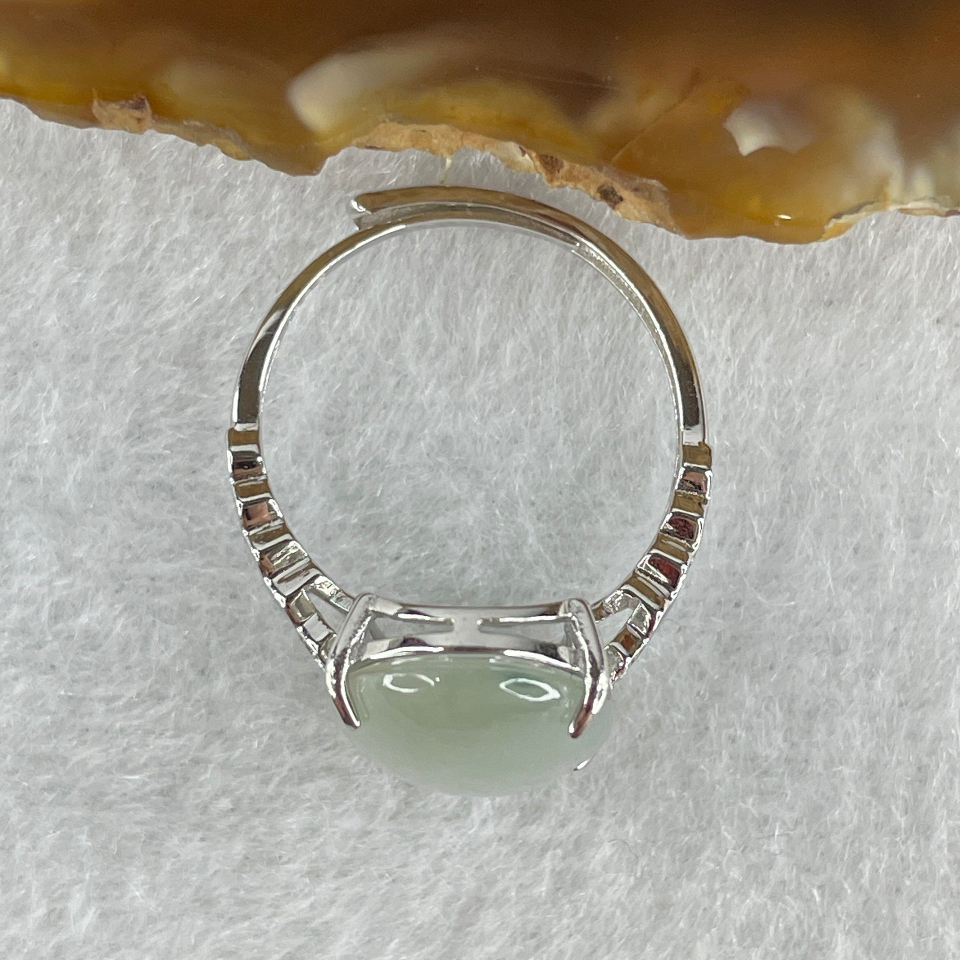 Natural Type A Semi Icy Faint Lavender Jadeite Oval Shape Cabouchon in S925 Silver Ring (Adjustable Size) 2.70g 14.8 by 11.1 by 4.5mm - Huangs Jadeite and Jewelry Pte Ltd